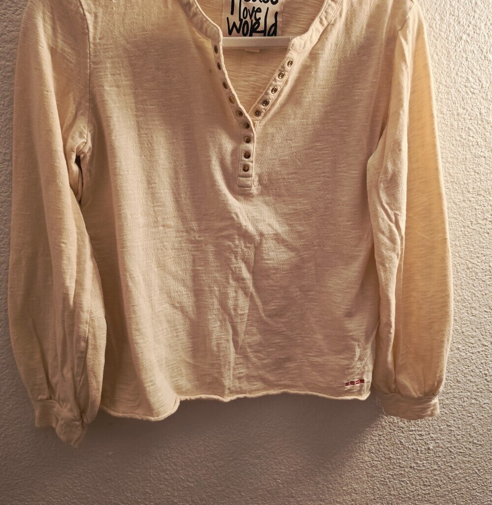 Peace Love World Women's Cream Henley Long-Sleeve Top
